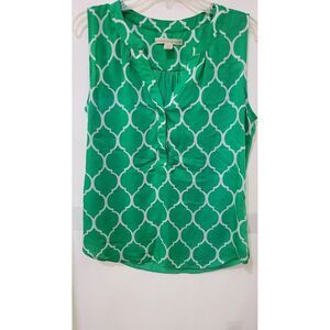 Hanna & Gracie‎ Women's Large Green White Quatrefoil Tank Top